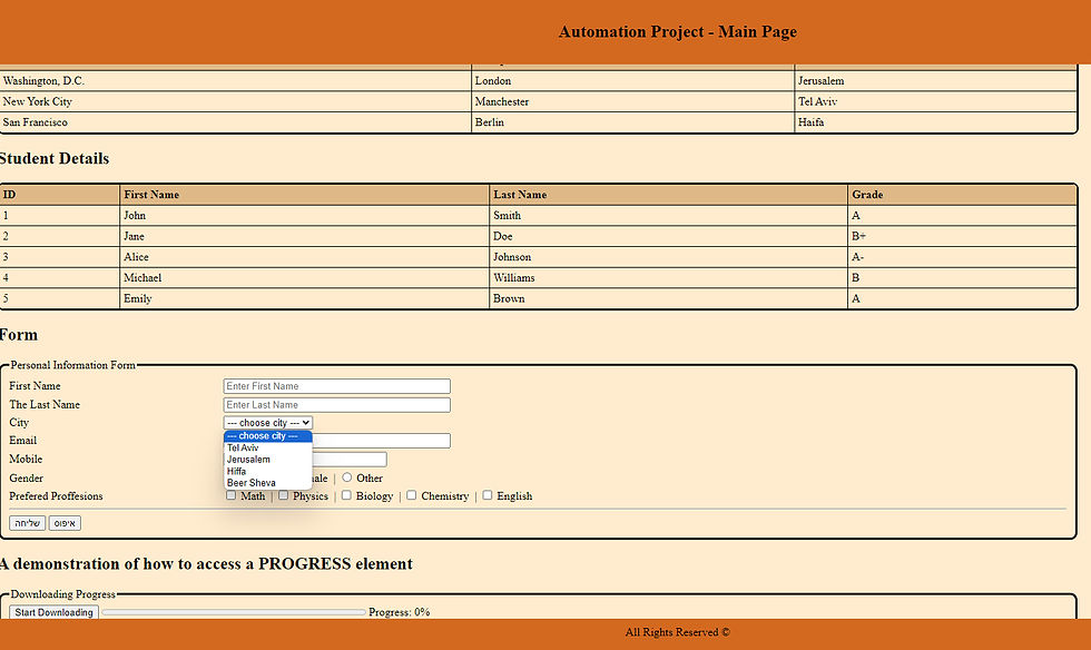 Dropdown from my project page