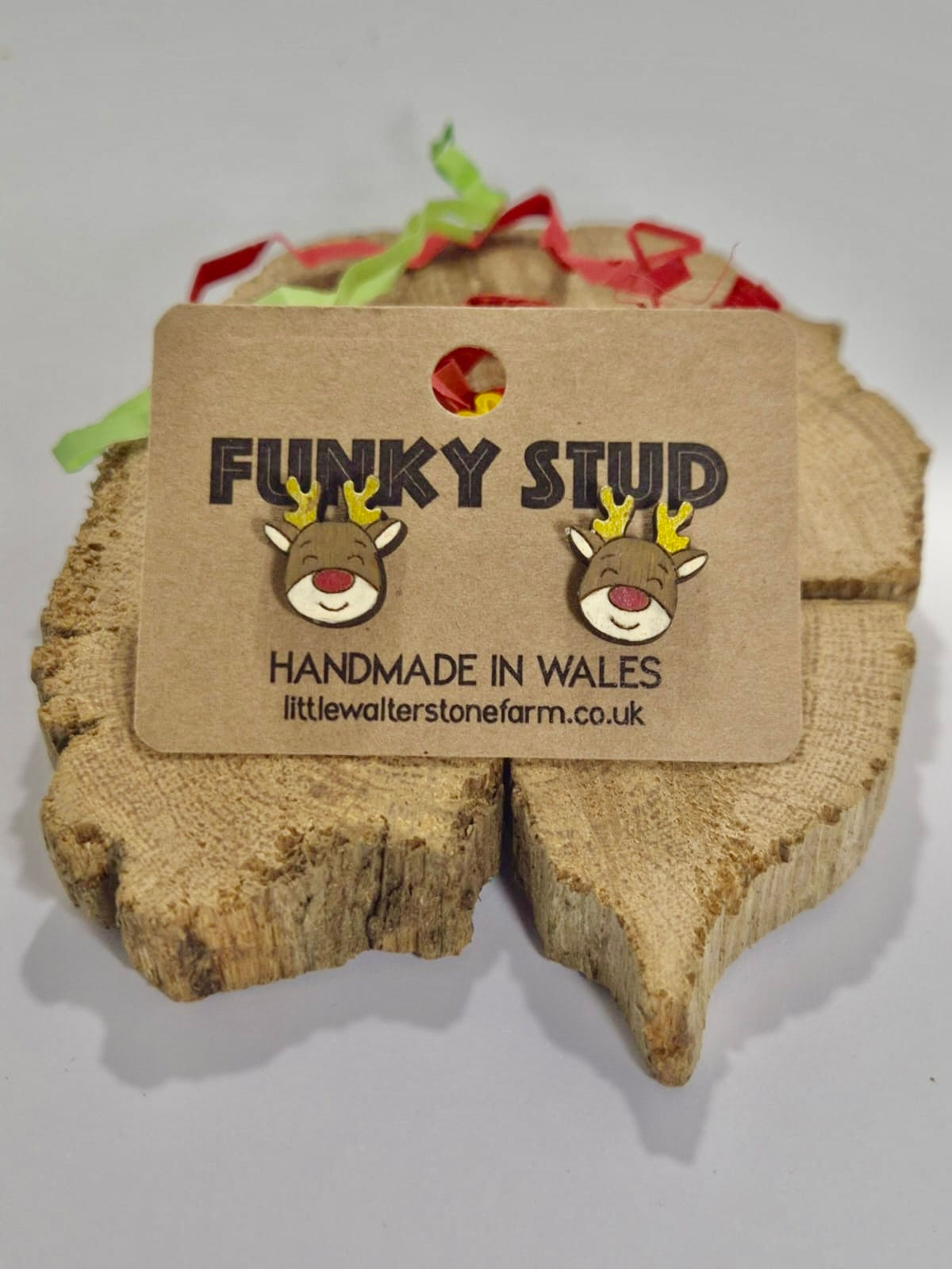 Wooden hand painted Rudolph / Reindeer stud earrings 