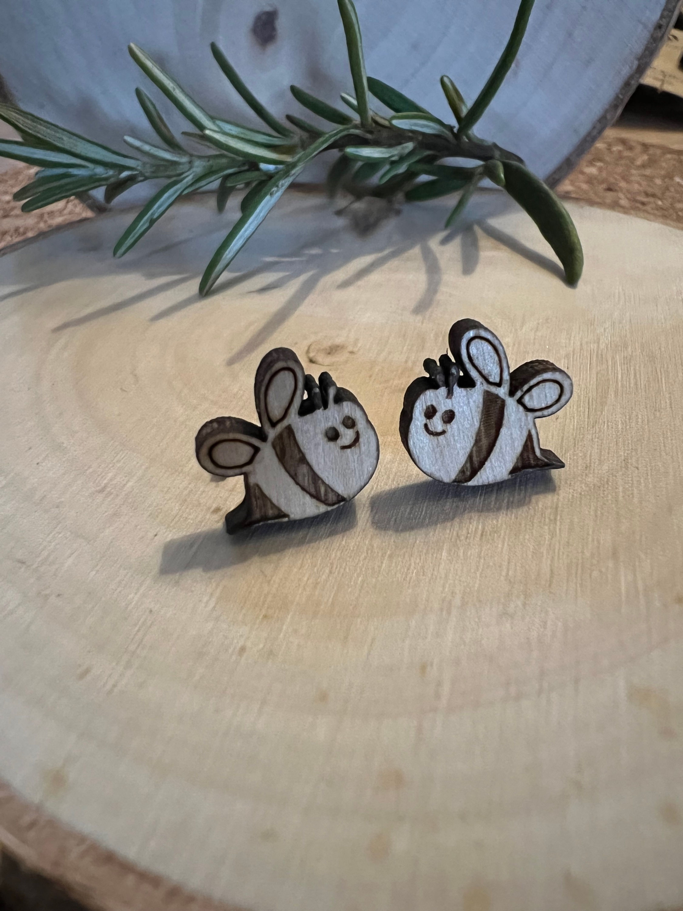 Wooden Bee Stud Earrings