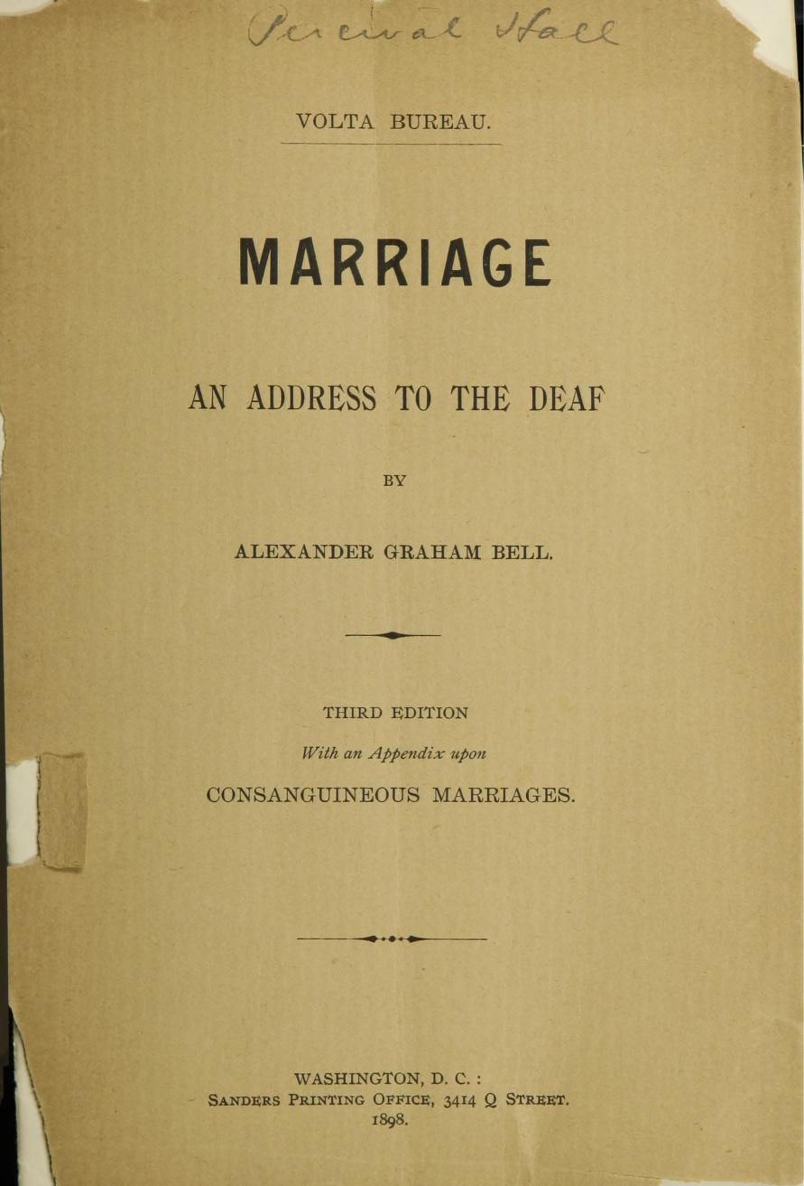 Cover of "Marriage: An address to the Deaf" by Alexandar Graham Bell