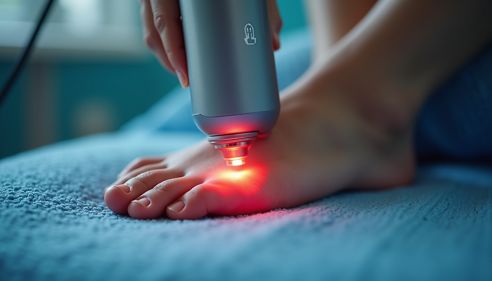 Podiatrist performing laser therapy on a patient's foot at Sunshine Foot and Ankle in Lauderdale Lakes, FL