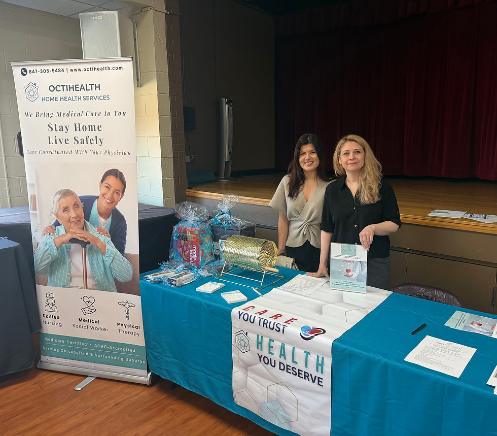 Octi Health Home Health team members at a Senior Expo community event, sharing information about home health care services, skilled nursing, physical therapy, and senior care resources for older adults and caregivers.