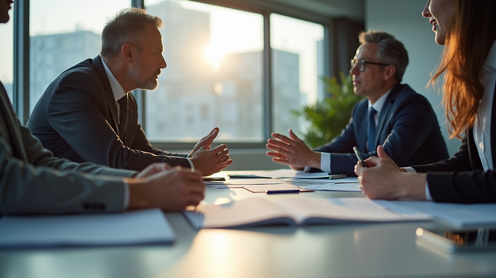 Eye-level view of a business meeting with two people discussing marketing strategies