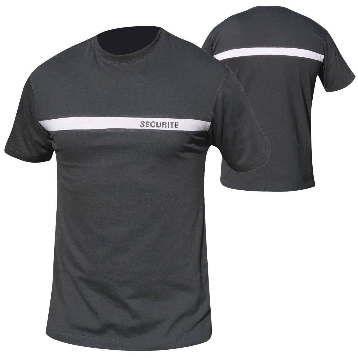 TEE SHIRT NOIR BANDE GRISE SECURITE