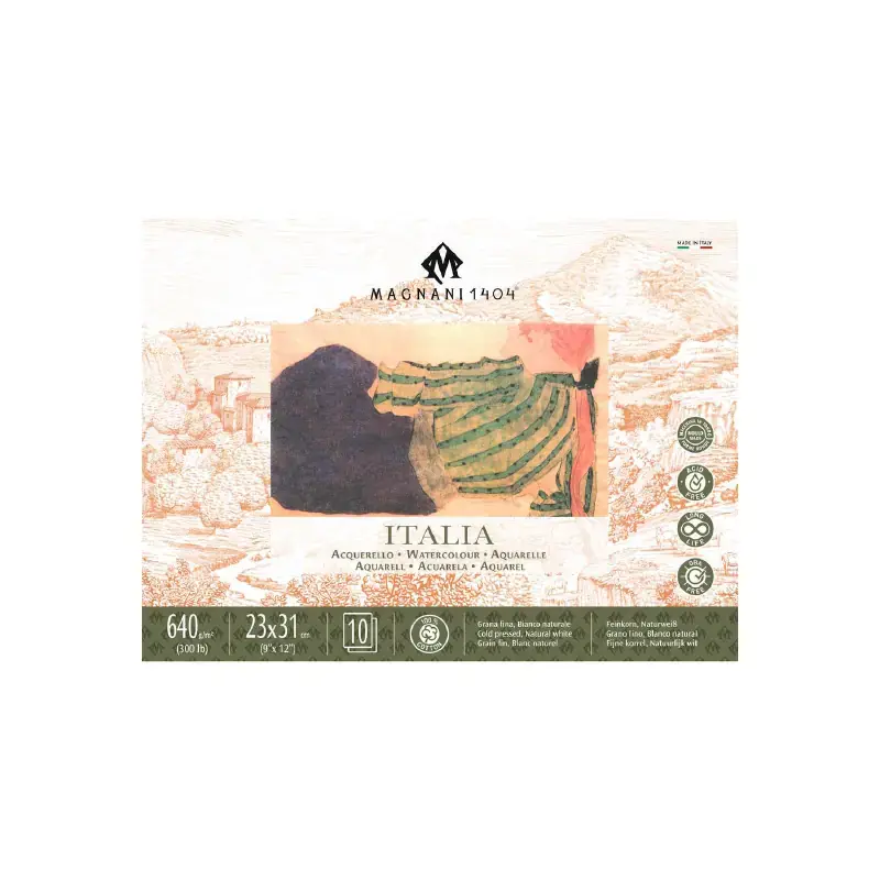 Miniatura: Akvarelový blok - MAGNANI 1404 - ITALIA - 300-640g/m2 - 100% bavlna - Cold Press