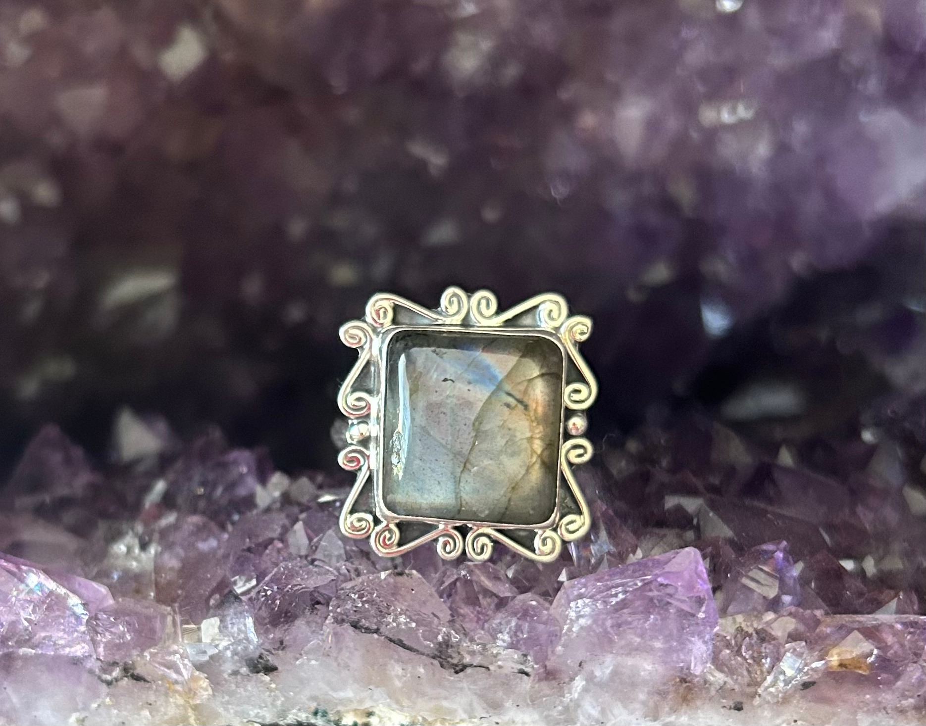 Labradorite Sterling Silver Ring (adjustable sizing)