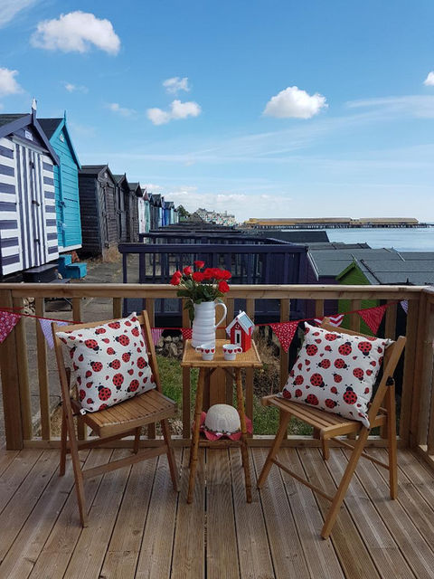 Ladybird Beach Hut Sundeck | Ladybird Beach Hut | Hire Beach Hut UK 