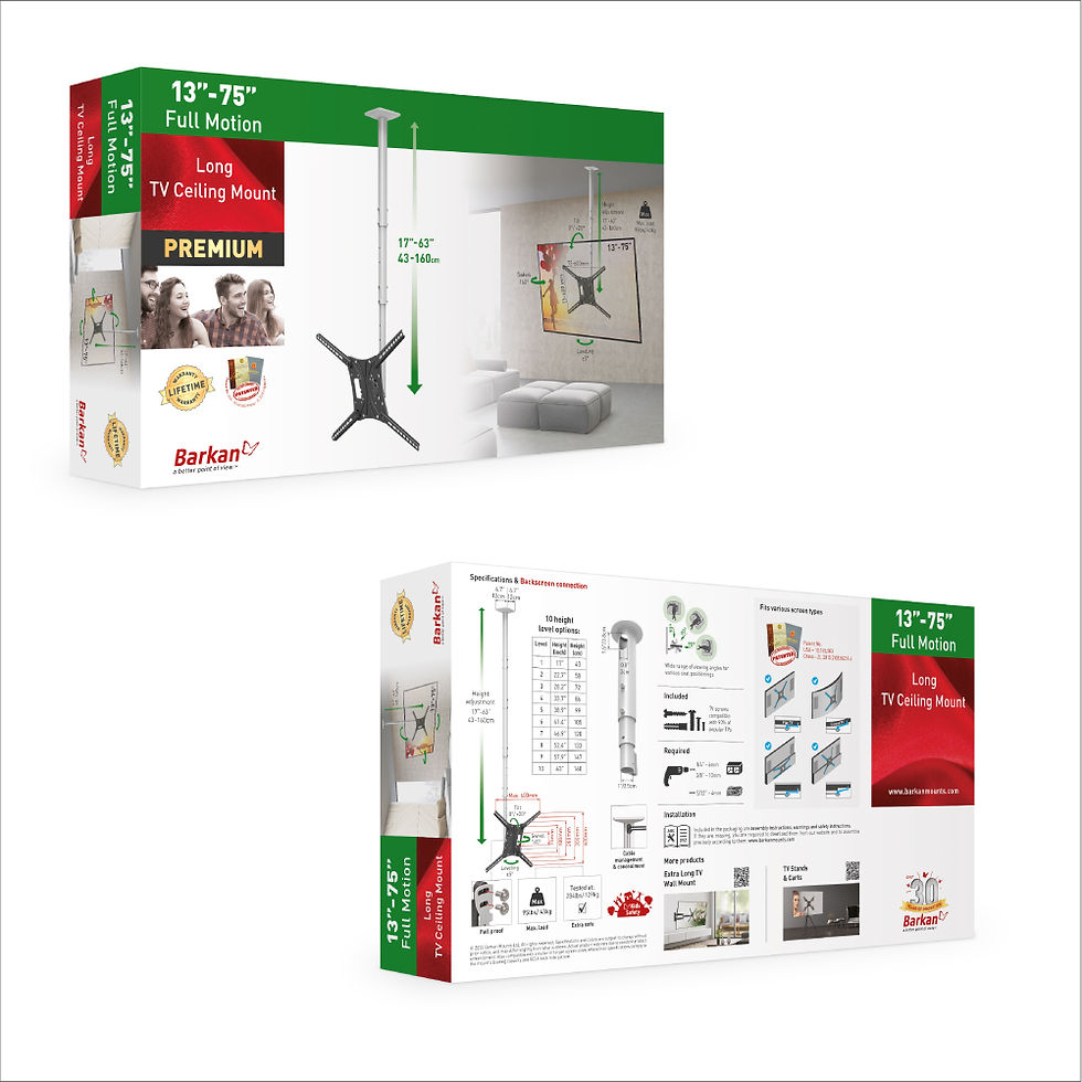 תמונה ממוזערת: מוצר מחודש -דגם 4500L - זרוע ברקן תקרתית ארוכה למסכי 13 - 75 אינץ'