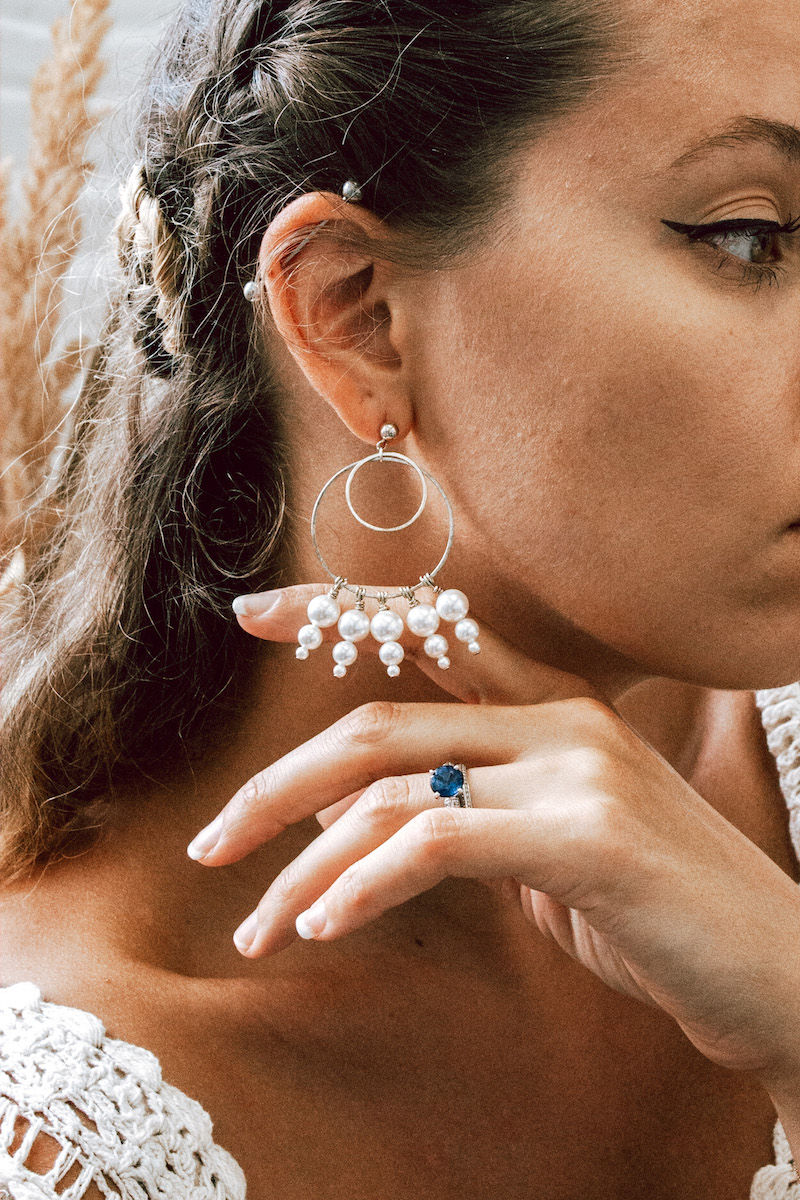 Thumbnail: Darcy Pearl Burst Earrings, by Alyson Nicole