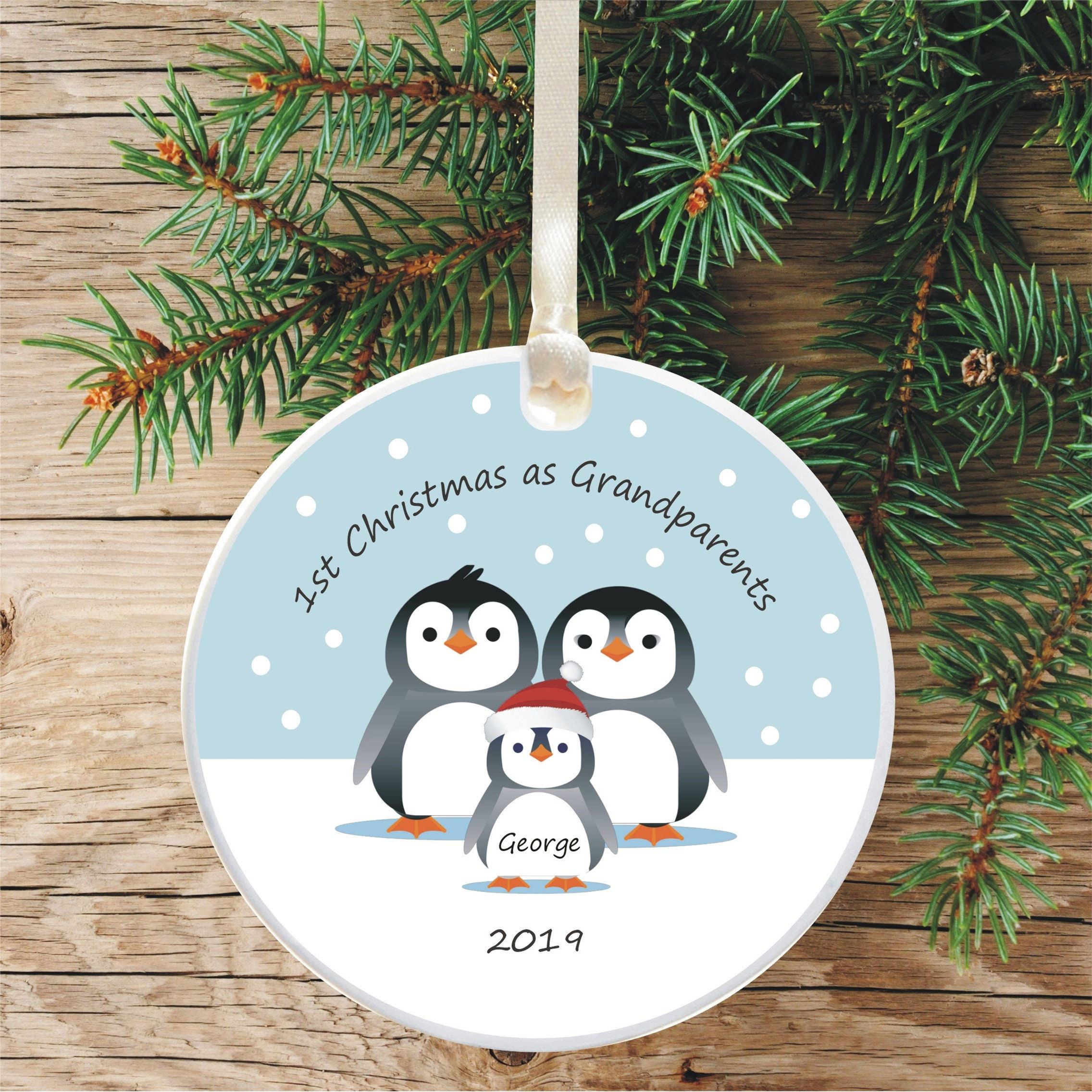 1st Christmas As Grandparents Personalised Penguin Christmas Bauble Decoration