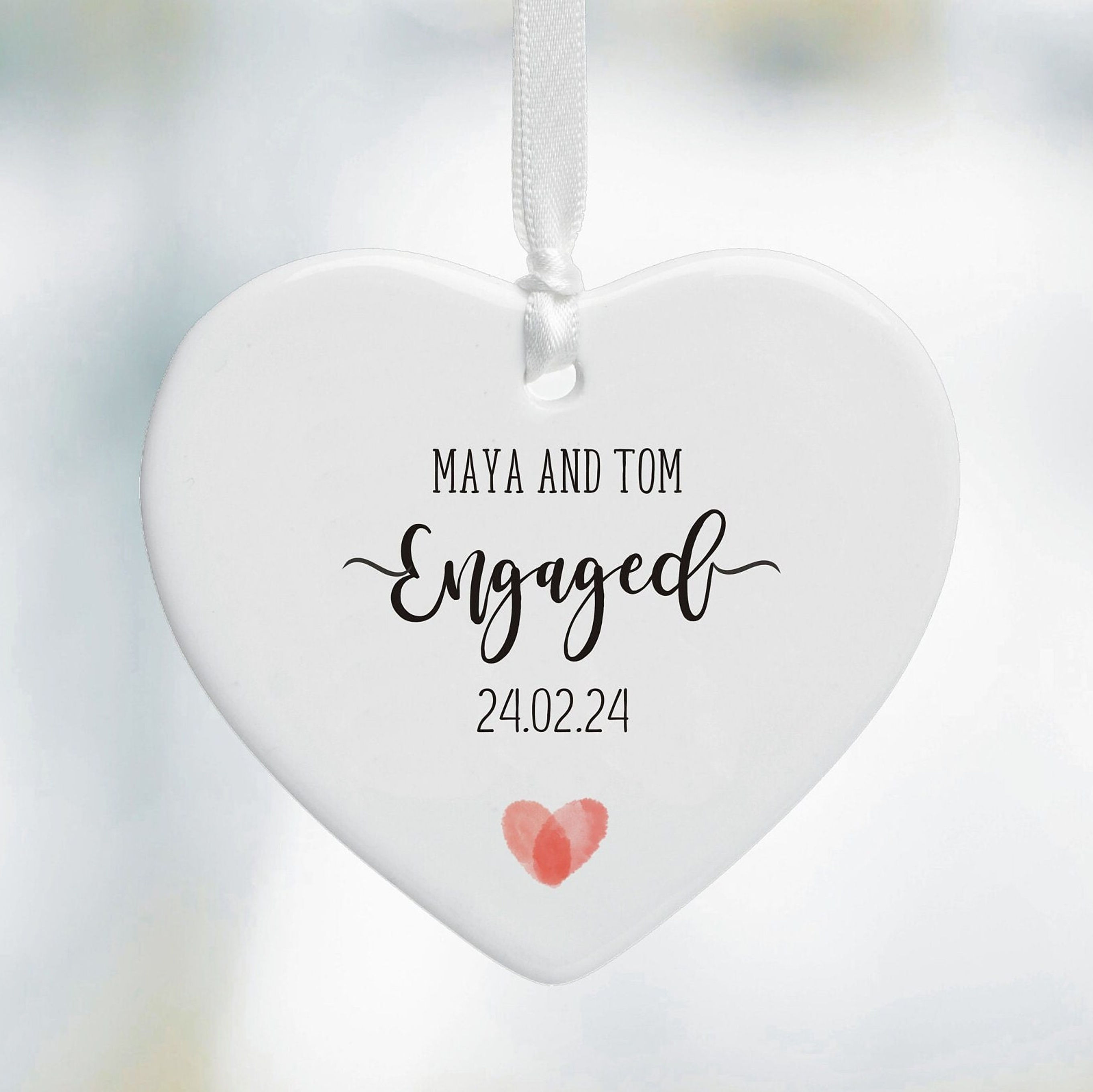 Personalised Engagement Ceramic Heart Gift For Couple Displaying Names & Date