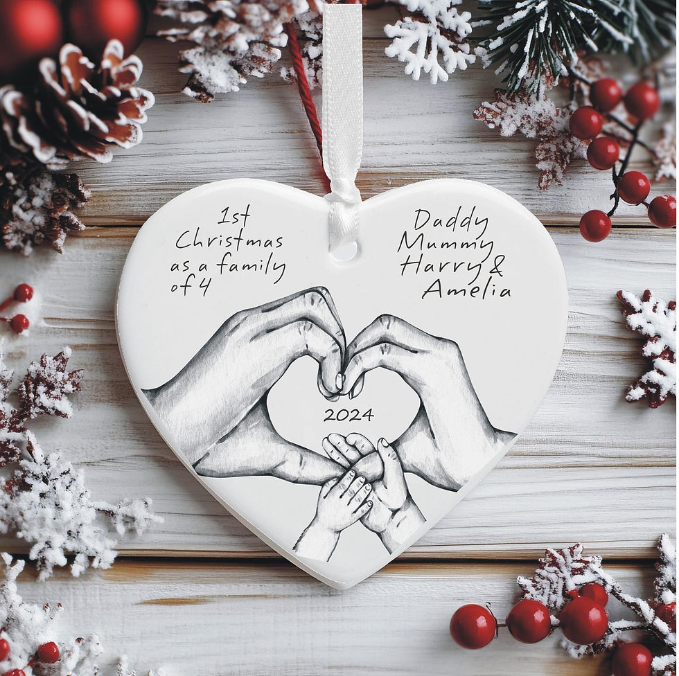 Thumbnail: Family of 4 Christmas ceramic keepsake ornament