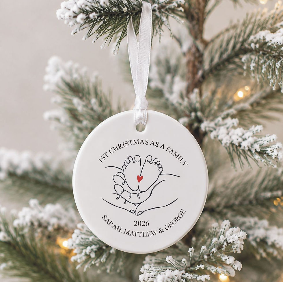 First Christmas as parents personalised ceramic Christmas decoration hanging on Xmas Tree