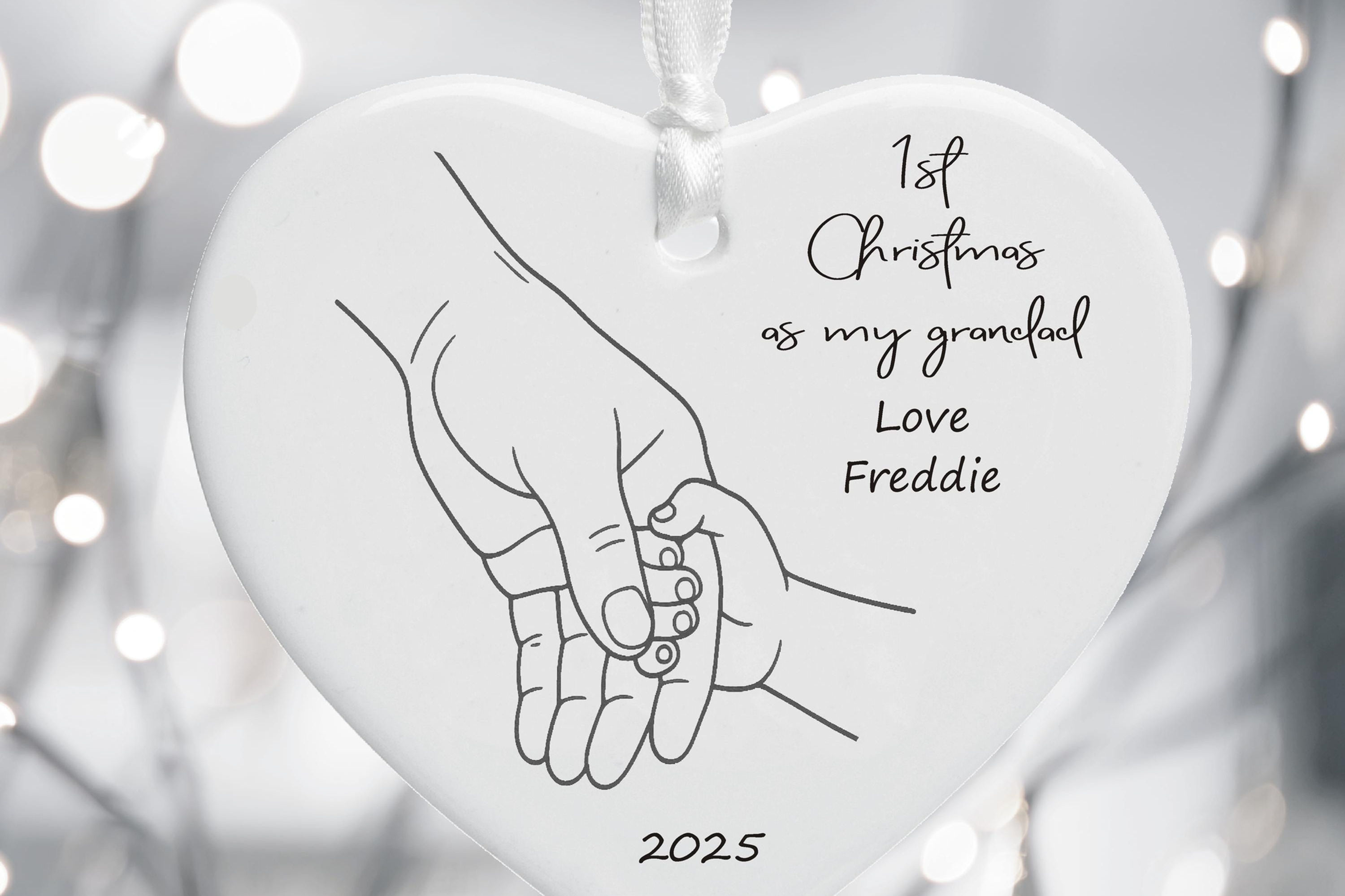 First Christmas as a Grandad Illustrated Hands Personalised Tree Decoration