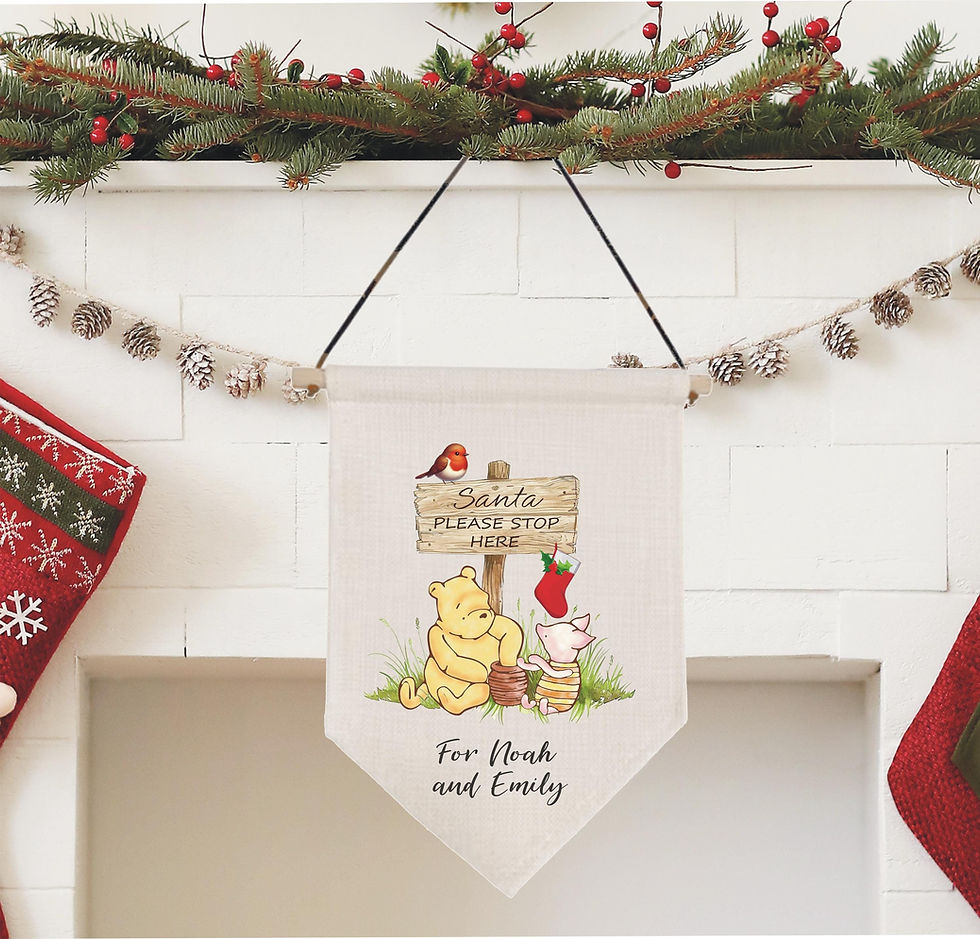 Thumbnail: Personalised Santa Stop Here Winnie The Pooh & Piglet Signpost Christmas Pennant