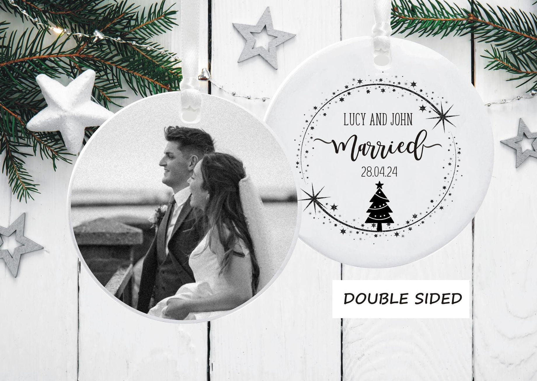 1st Christmas Married Personalised Photo Ceramic Tree Keepsake Decoration