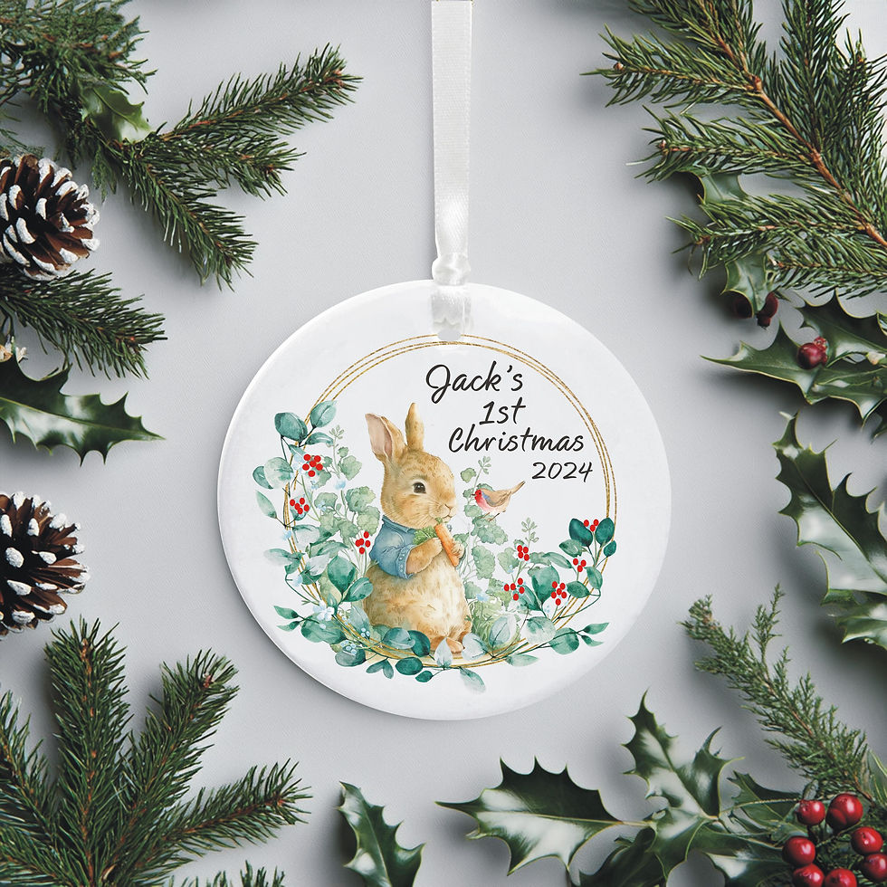 Thumbnail: Baby's 1st Christmas Personalised Peter Rabbit Bunny Ceramic Tree Decoration