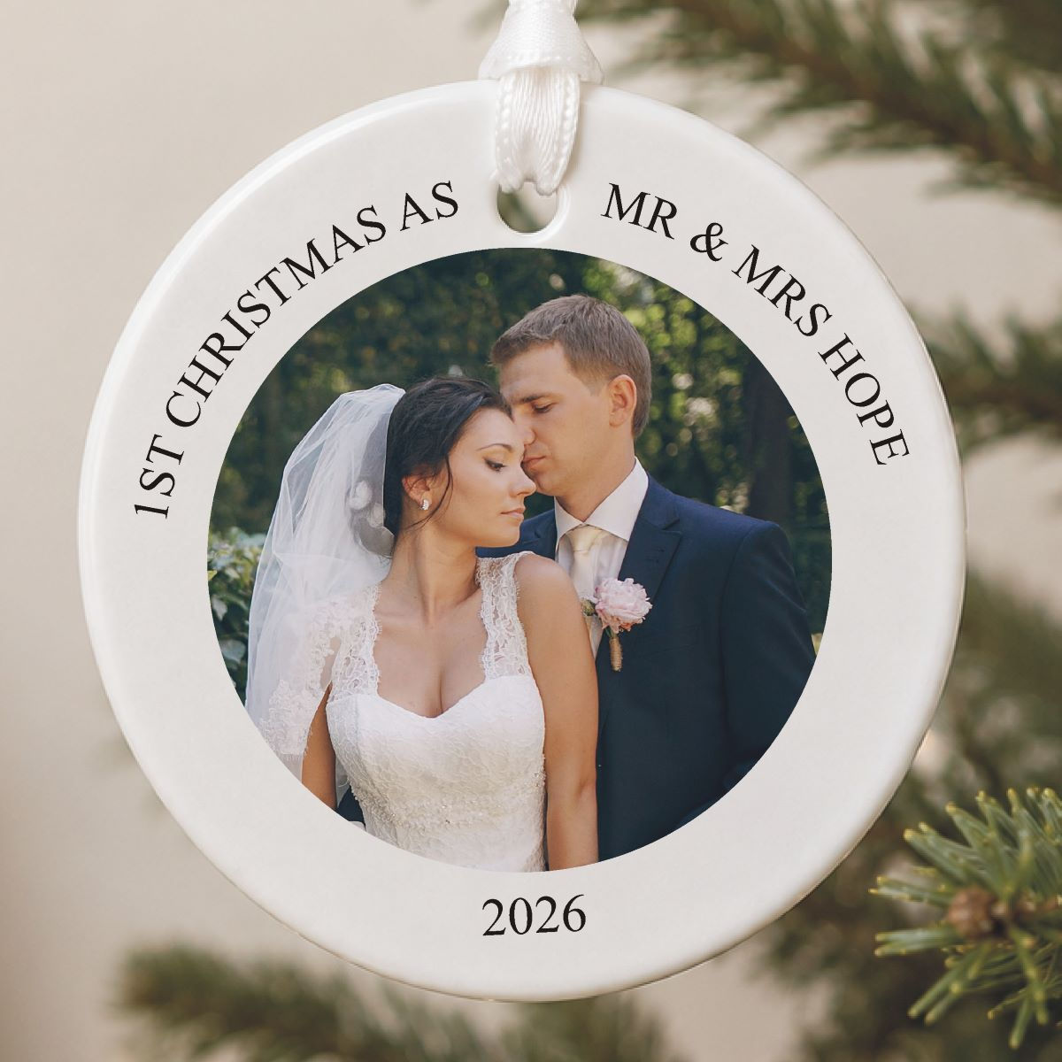 1st Christmas Married Round Photo Tree Decoration