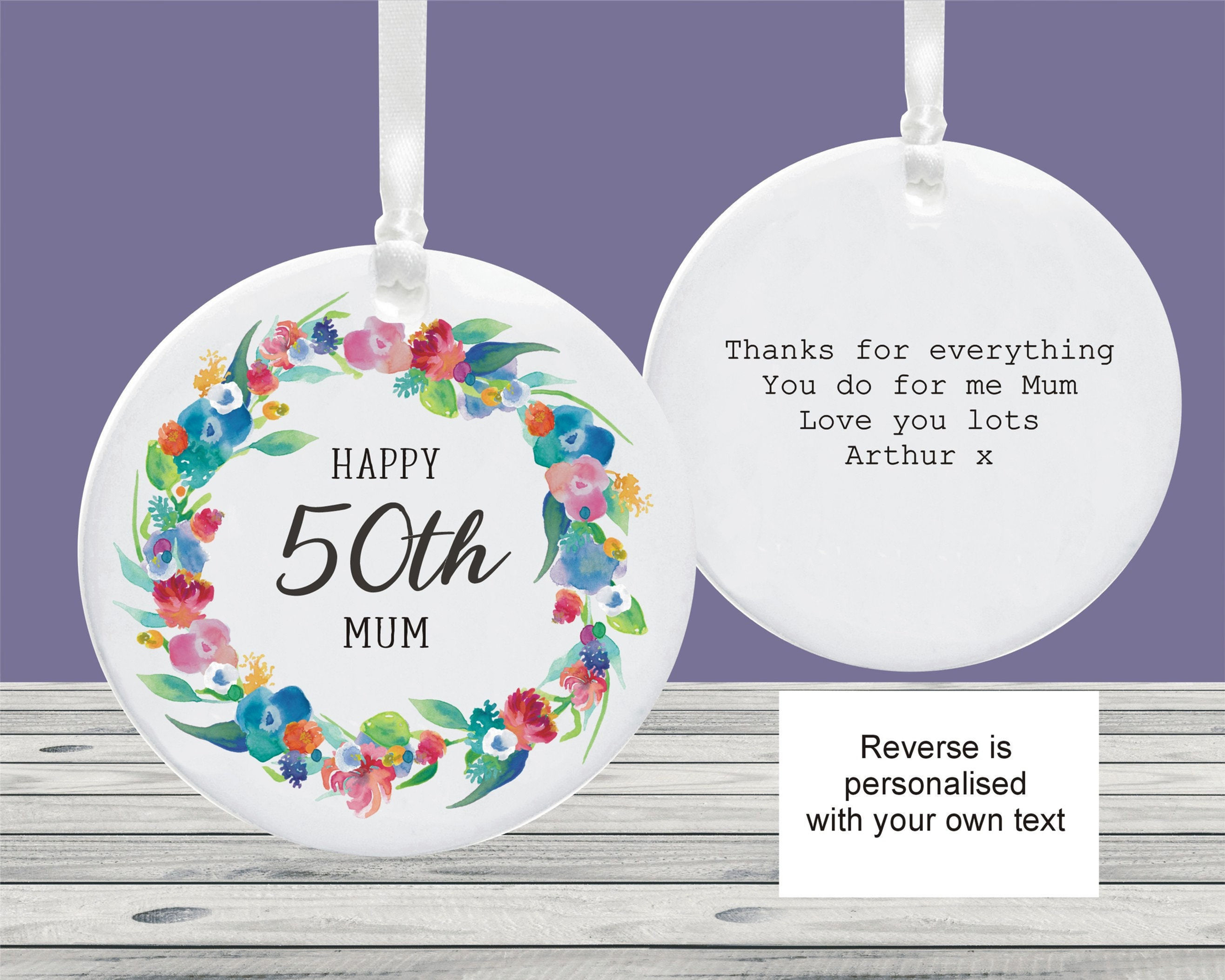 Personalised Floral Bouquet Milestone 50th Birthday Ceramic Decoration Keepsake