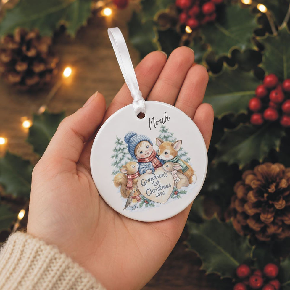Thumbnail: Grandson's First Christmas woodland animals tree decoration gift from grandma or grandad