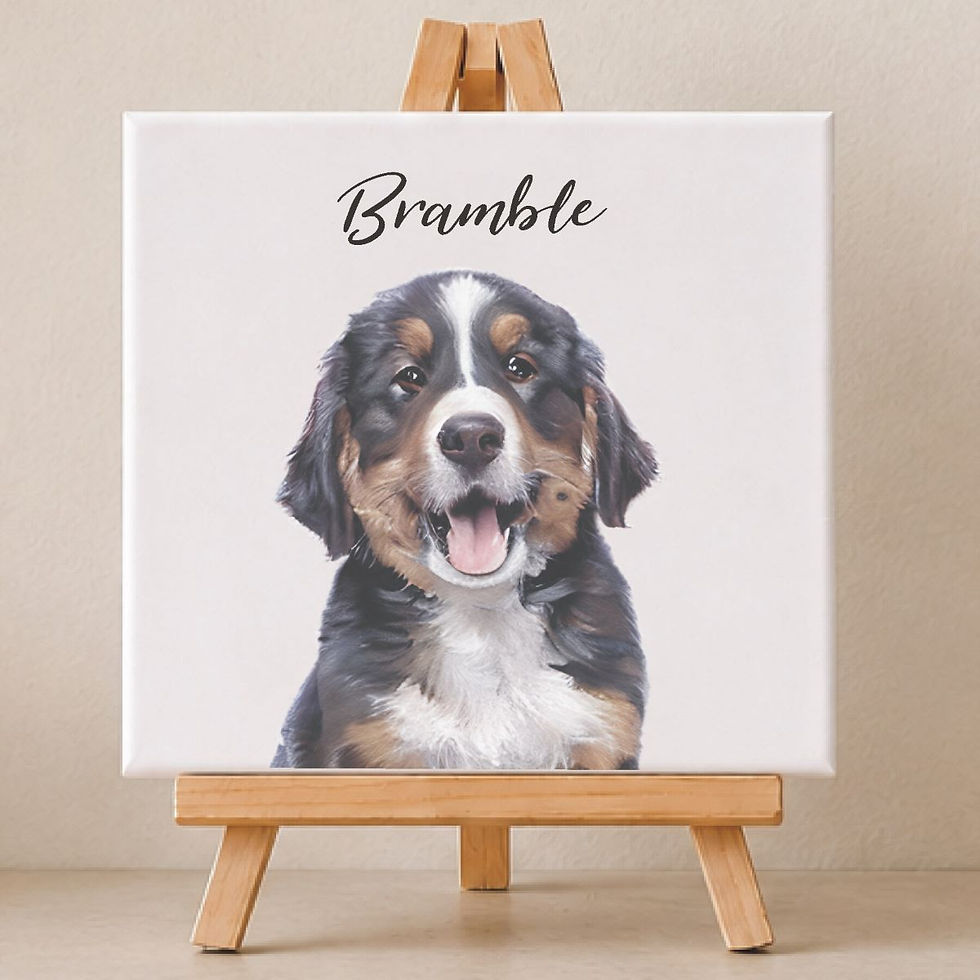 Custom dog portrait ceramic tile with wooden easel
