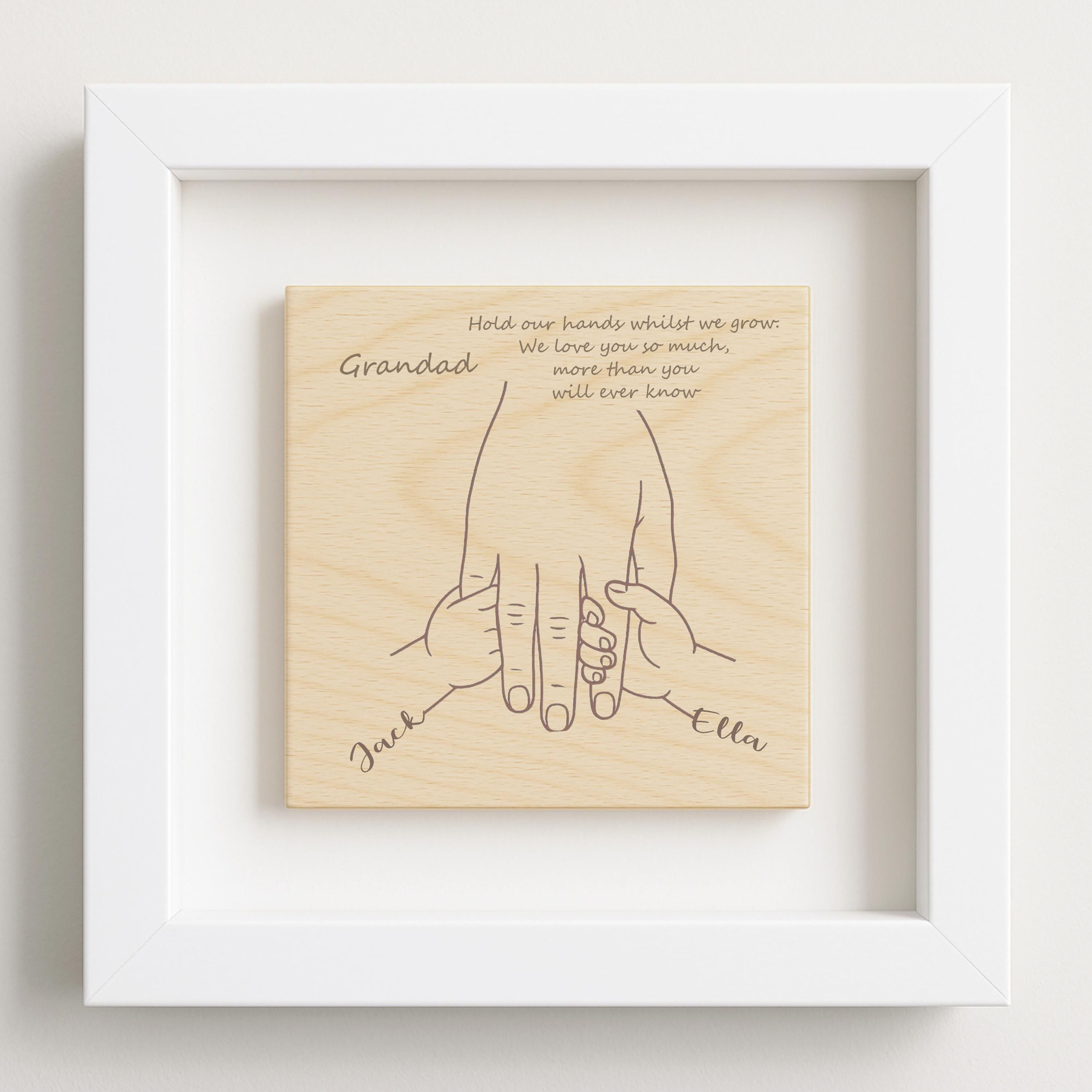 Personalised Children Holding Grandad's Hand Framed Engraved Wooden Plaque Gift