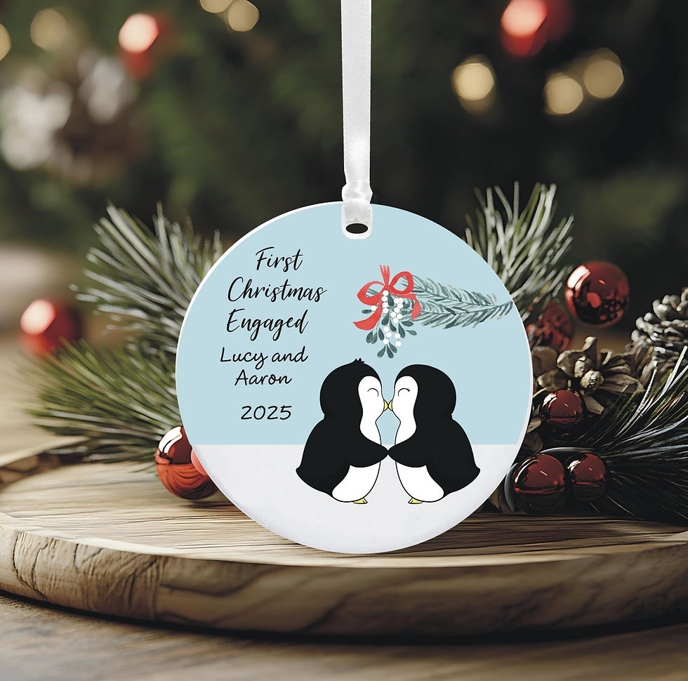 Thumbnail: 1st Christmas engaged personalised penguin Christmas tree ornament