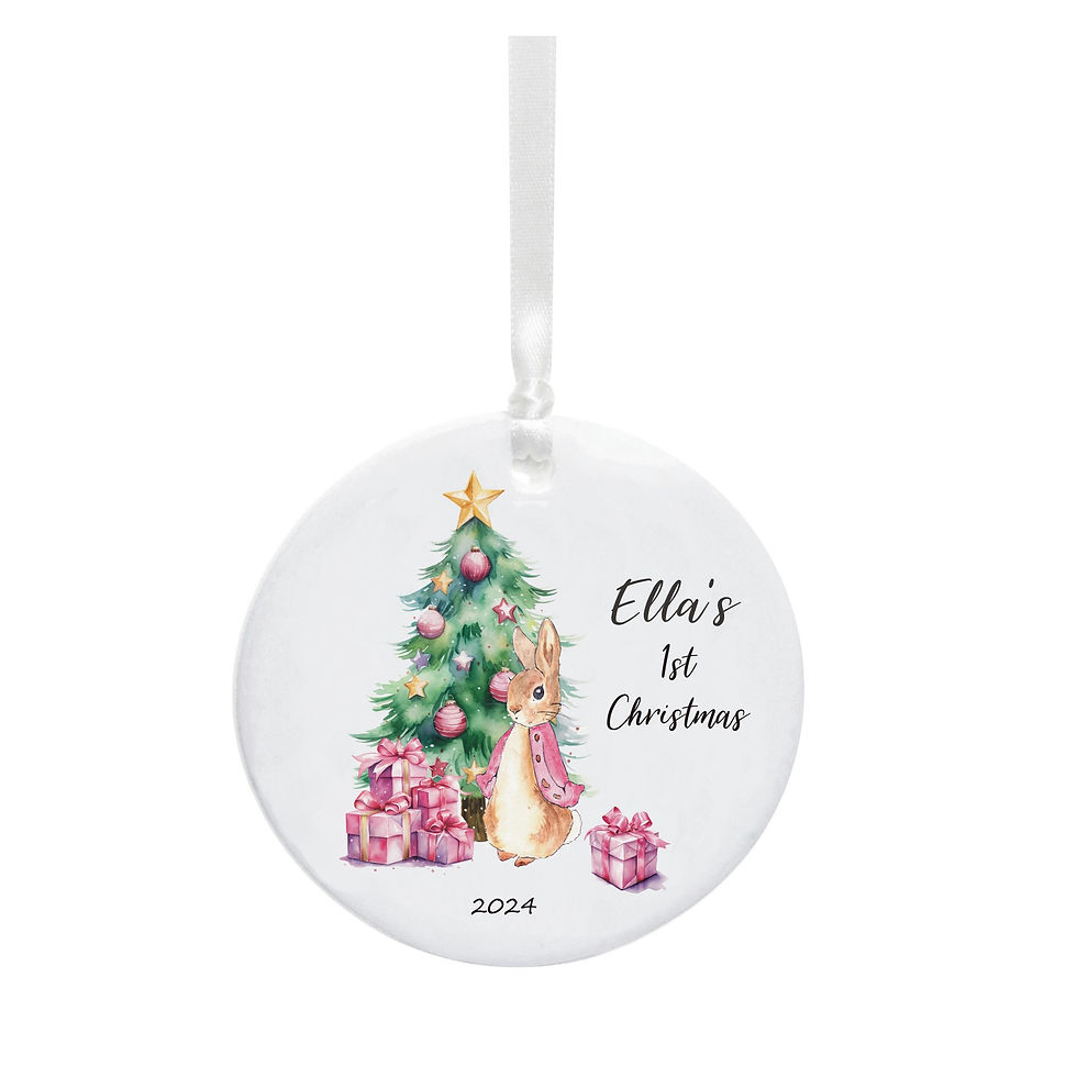 Thumbnail: Baby's 1st Christmas Personalised Flopsy Bunny & Tree Ceramic Decoration