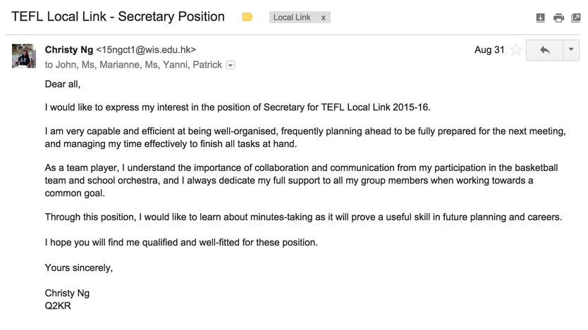 Co-secretary position in Local Link