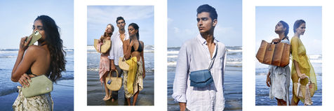 models pose on the beach with sustainable indian brand