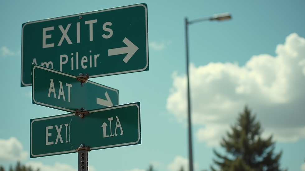 Close-up view of street signs indicating various exits
