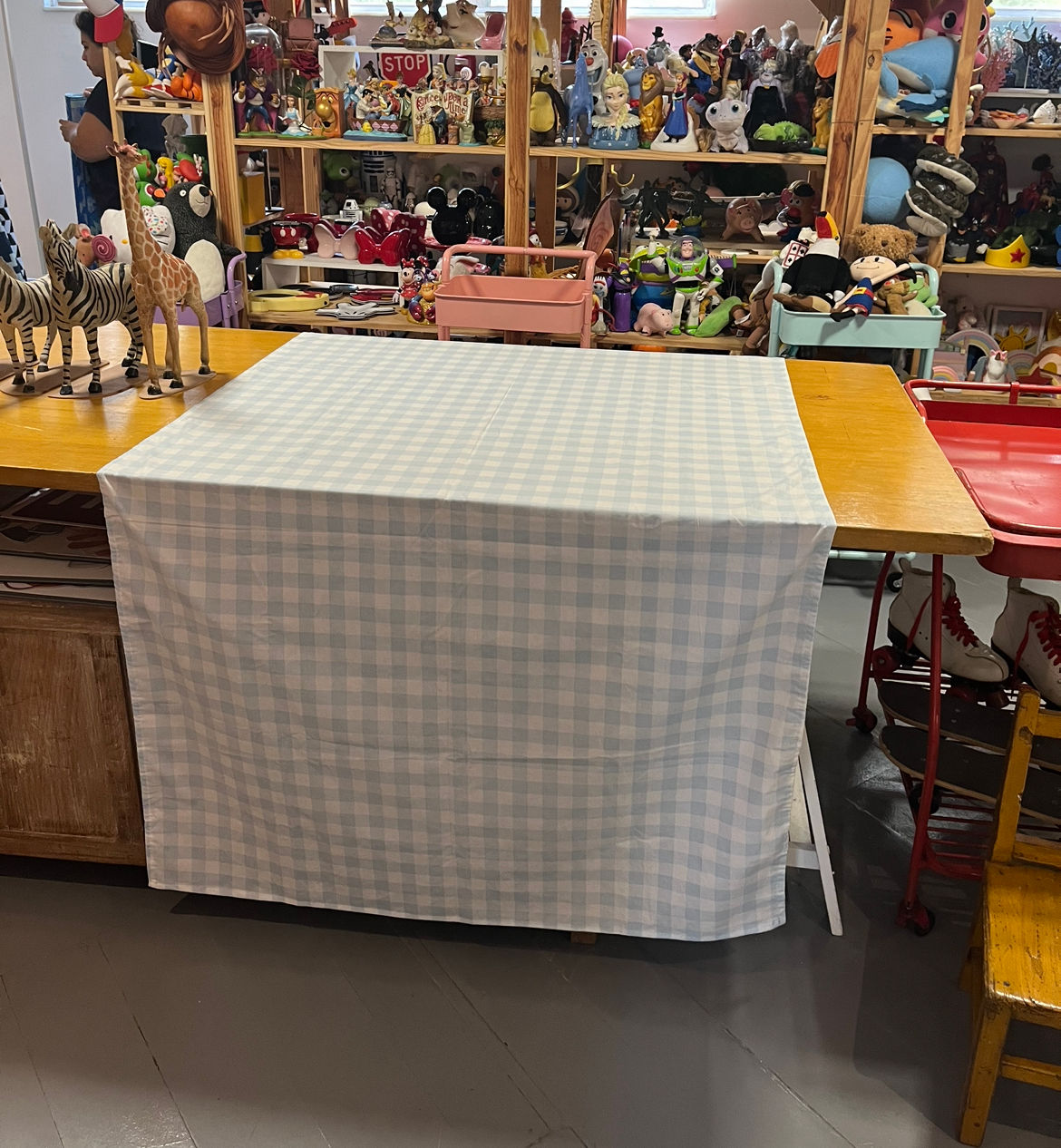 Toalha xadrez azul claro