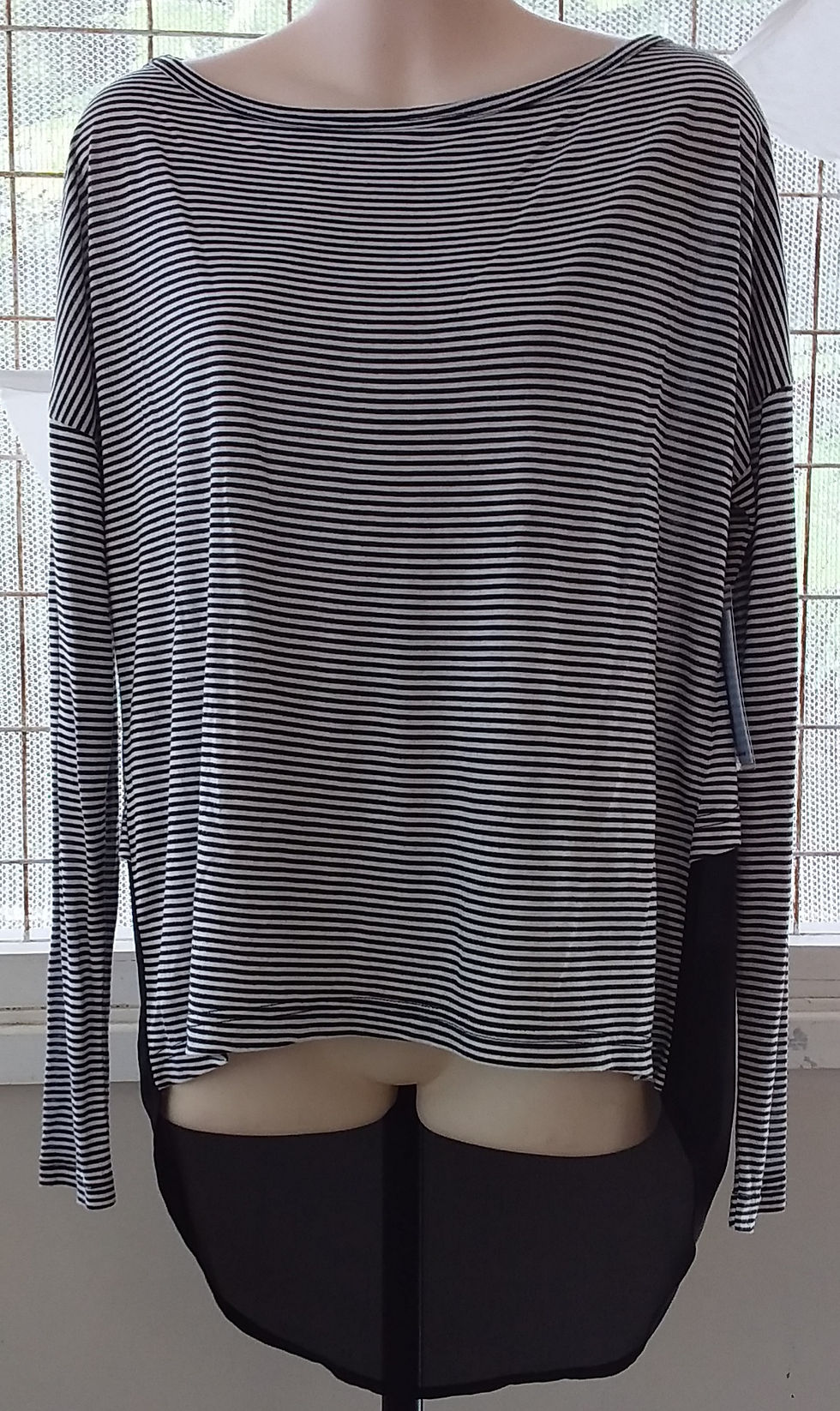 Black & White Striped Top Sheer Back Size XS 8