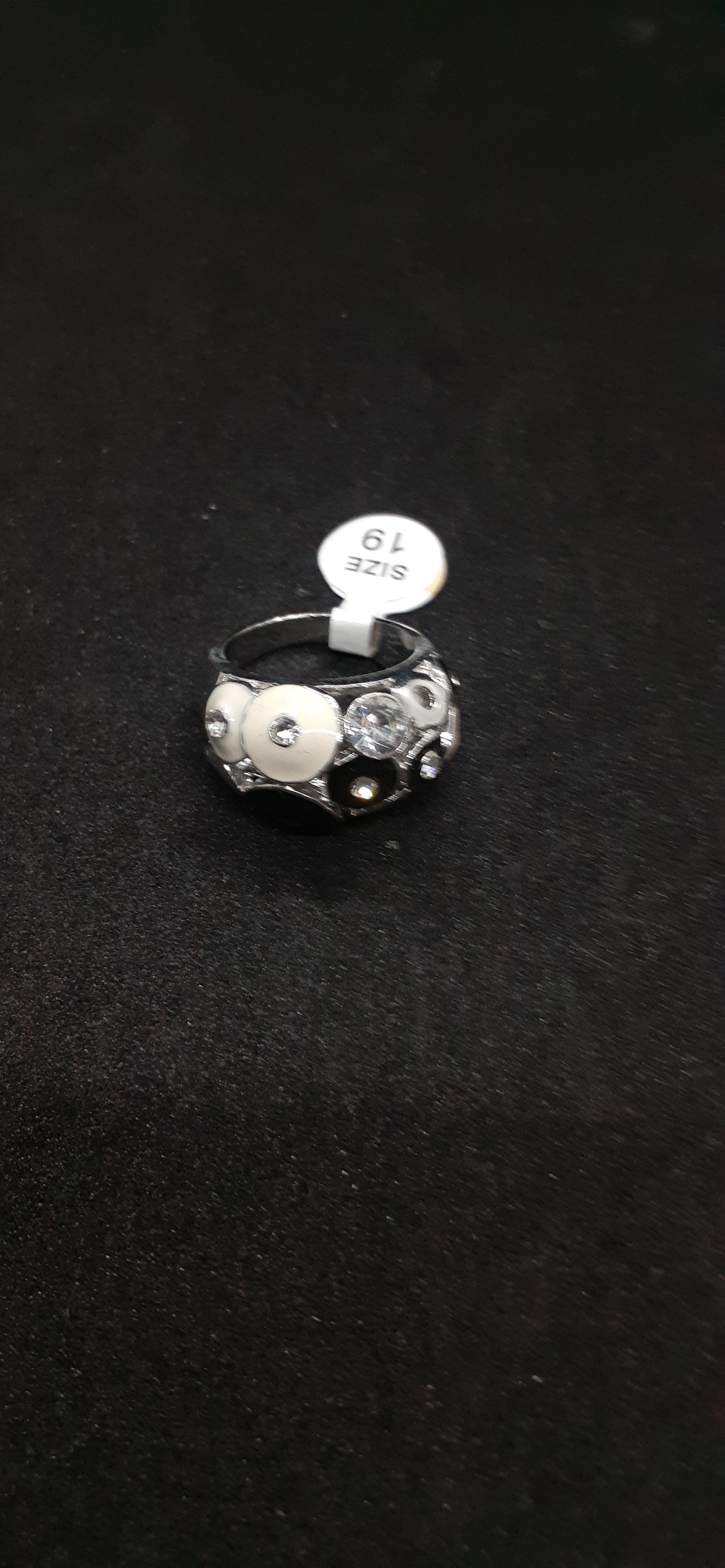 Black White & Silver Diamonte Rings