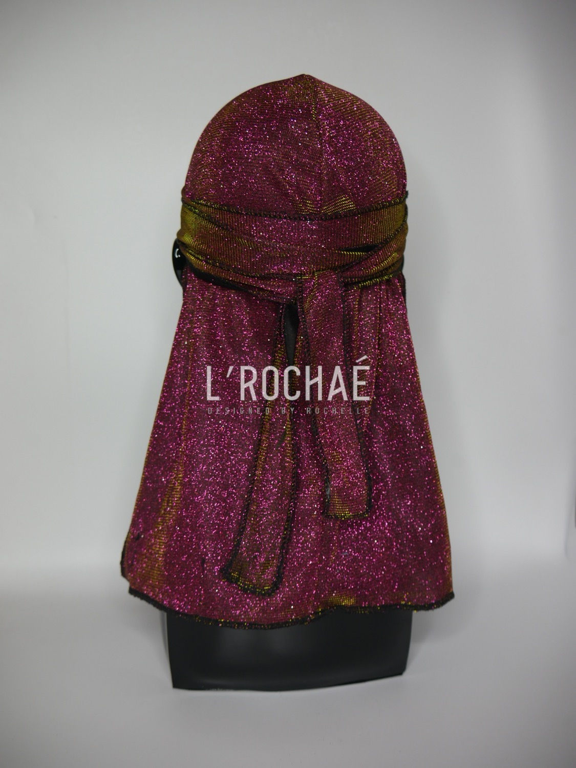 “Ruby” - Magenta Pink/Yellow Gold Sparkly Glitter Durag