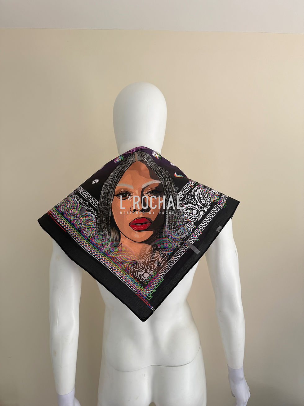 Thumbnail: Black/Pink Cowboy Carter Cotton Bandana 24inx24in - Drawn & Handmade - L’Rochaé