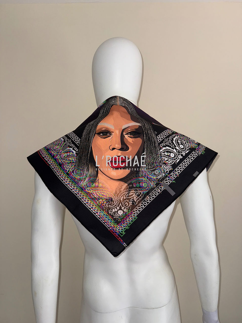 Thumbnail: Black/Pink Cowboy Carter Cotton Bandana 24inx24in - Drawn & Handmade - L’Rochaé