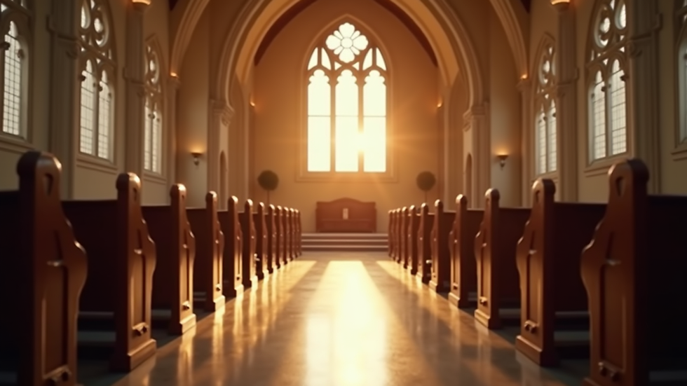 Eye-level view of a welcoming church interior with warm lighting