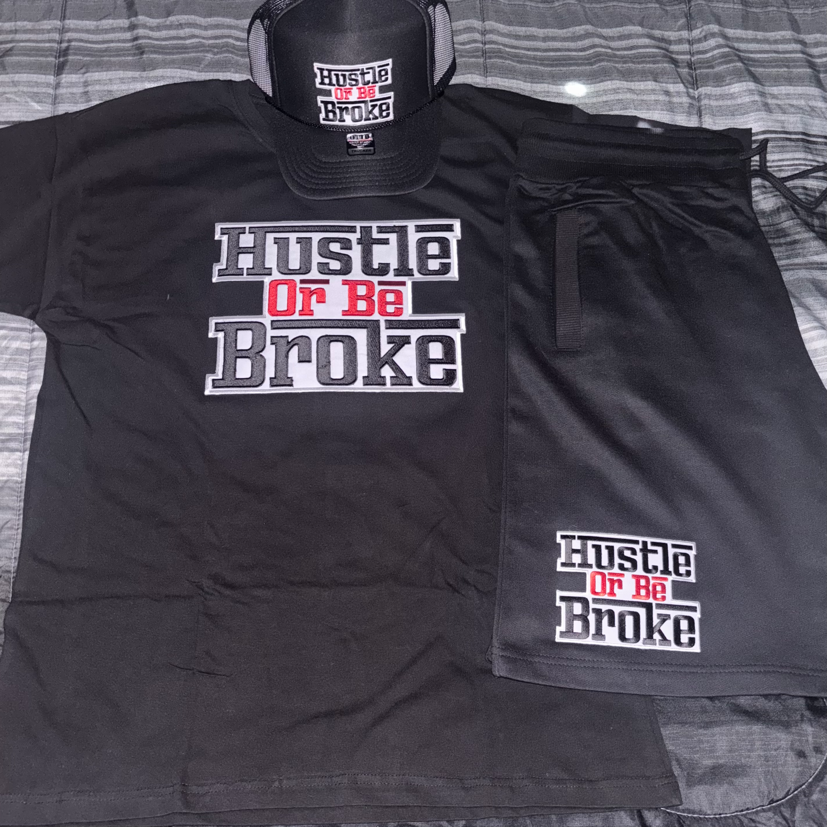 HustleOrBeBroke Patch Hoodie Top -Bottom &Hat Set 