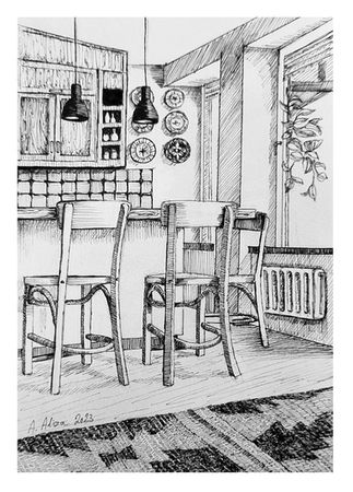 ink drawing, Just like home