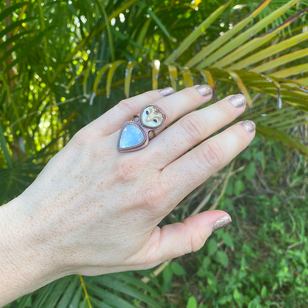 Thumbnail: Owl + Moonstone Ring - Size 5