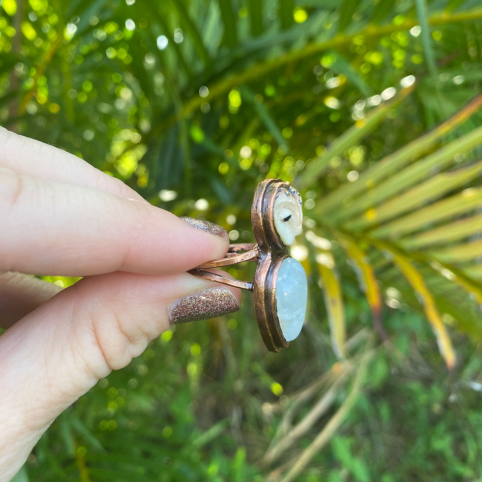 Thumbnail: Owl + Moonstone Ring - Size 5.75