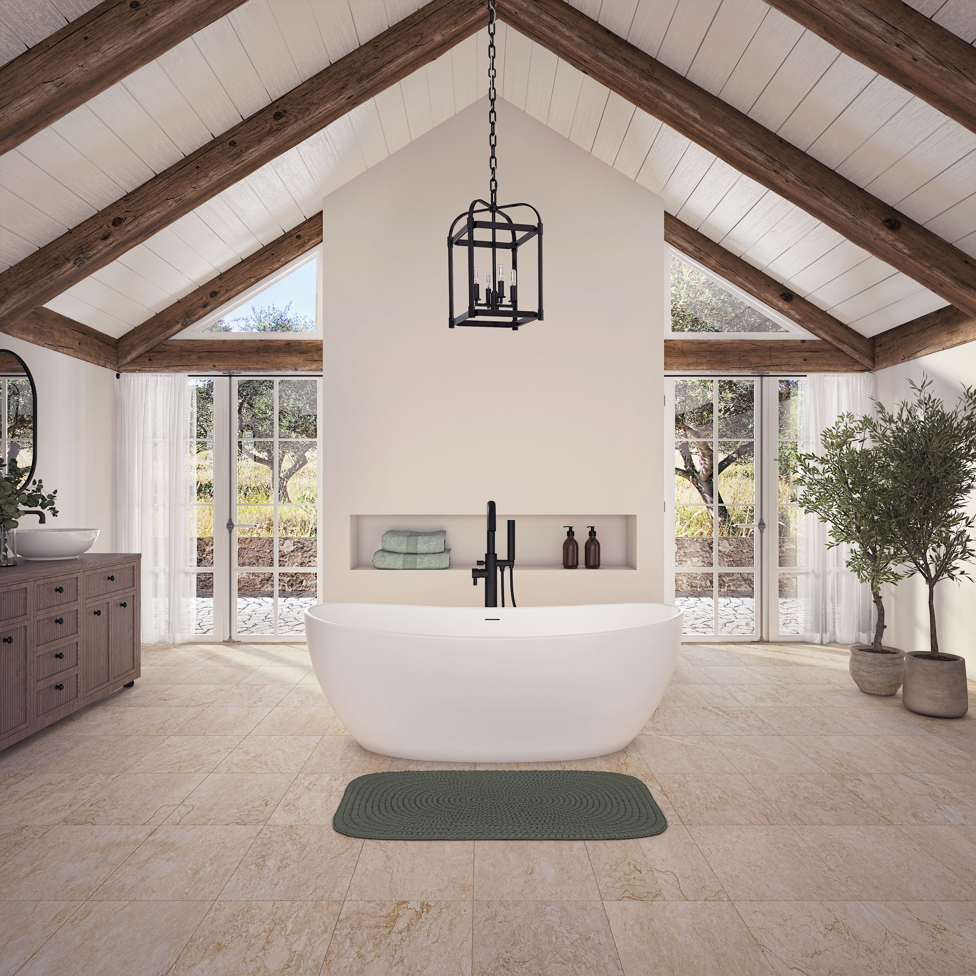 PN- Zilina 6434 AFR Solid Surface Freestanding Double Slipper Bathtub- Matte