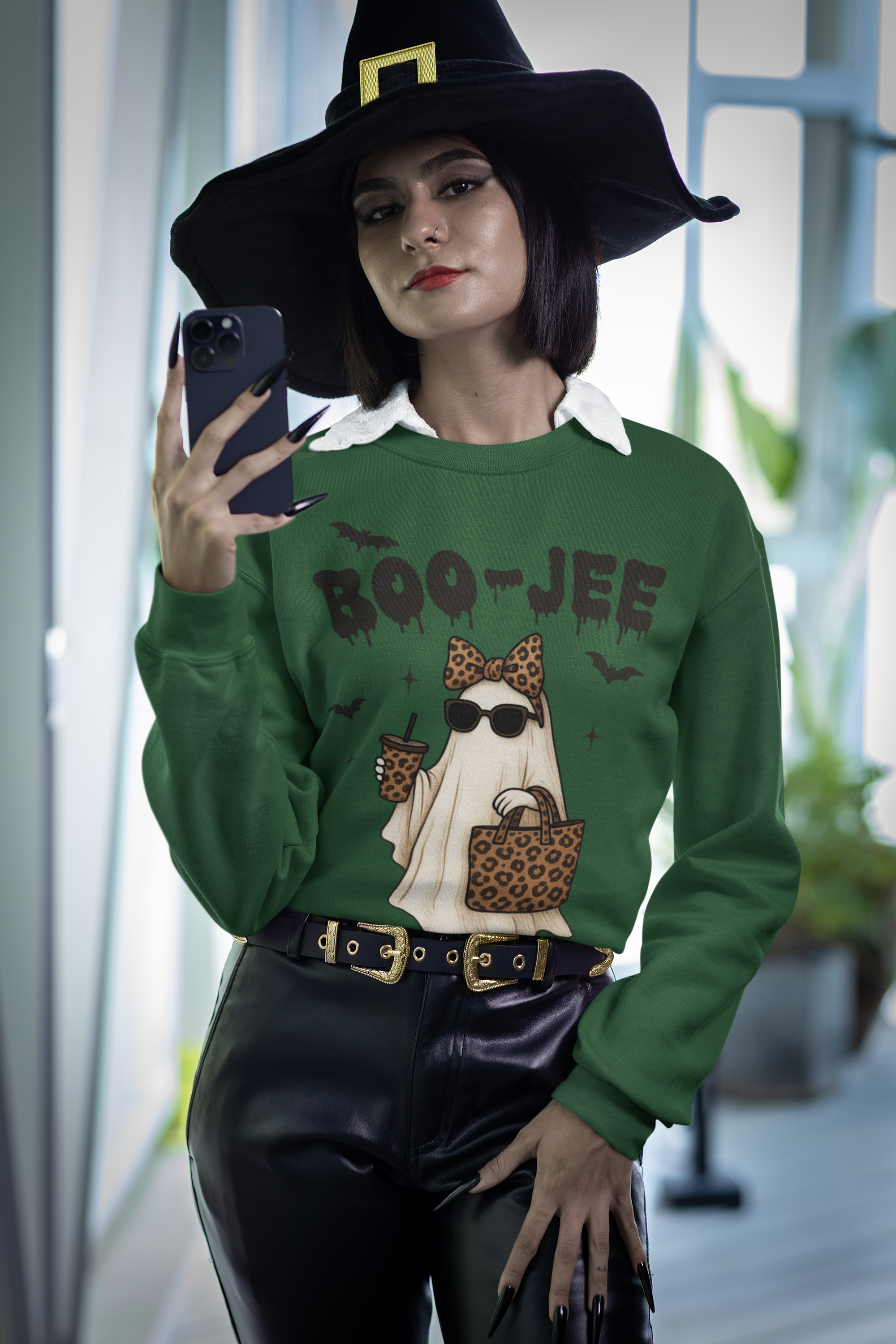 Boo-Jee Ghost Crewneck Sweatshirt, Cute Halloween Apparel, Fall Fashion