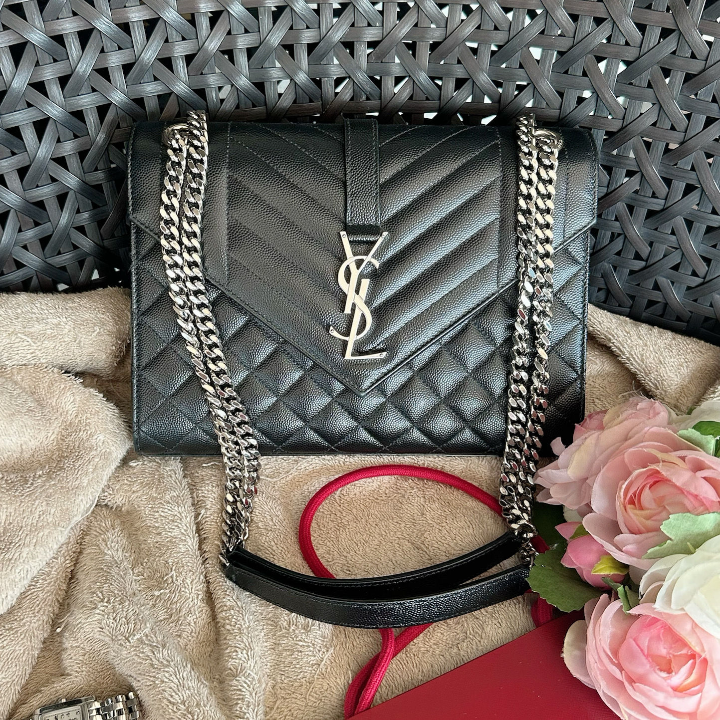 Saint Laurent YSL Envelope Bag Medium Black SHW