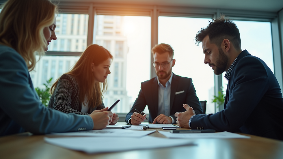 Eye-level view of a sales team collaborating in a modern office