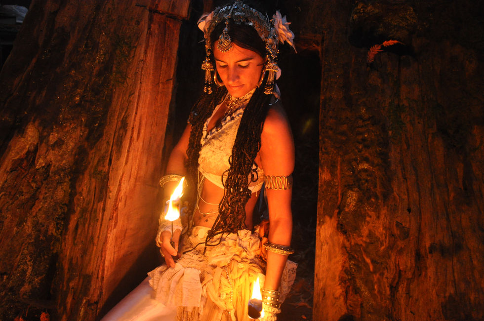 Luna moon with palm torches