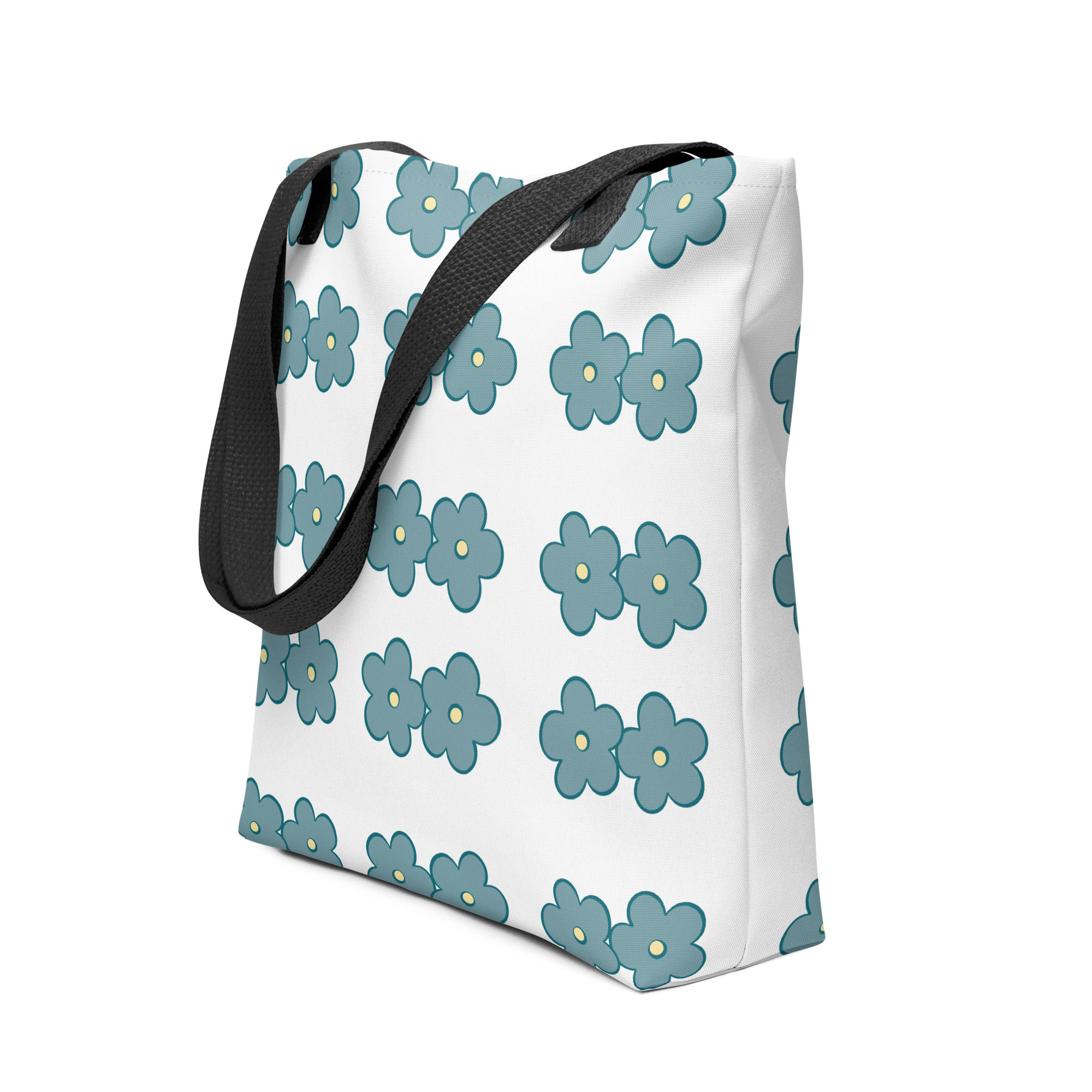 Tote Bag w/Teal Repeating BLOOMates Brand Flowers