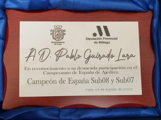RECONOCIMIENTO CAMPEÓN DE ESPAÑA DE AJEDREZ