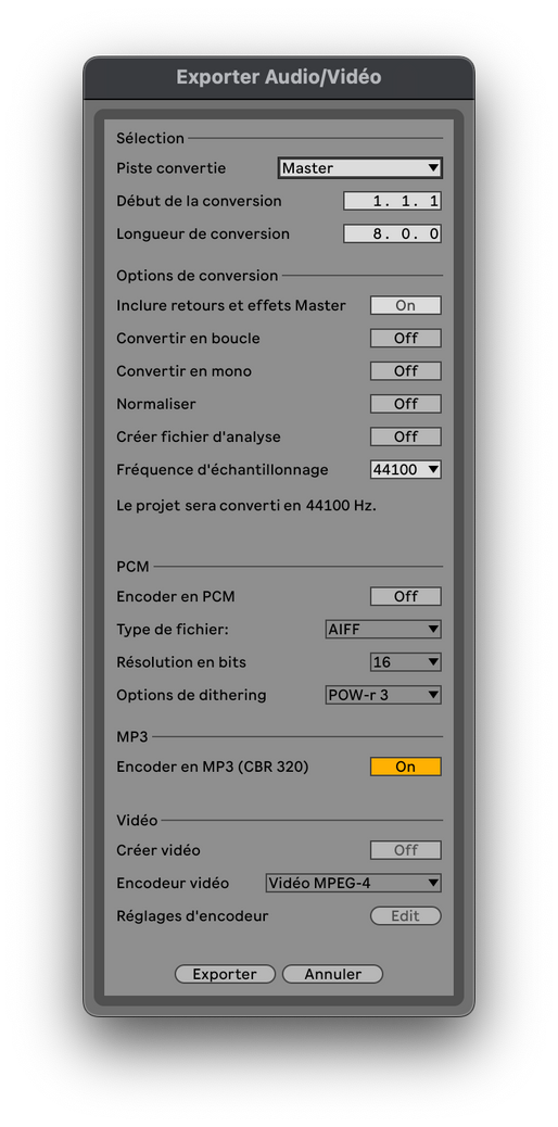 Exporter Audio/Vidéo